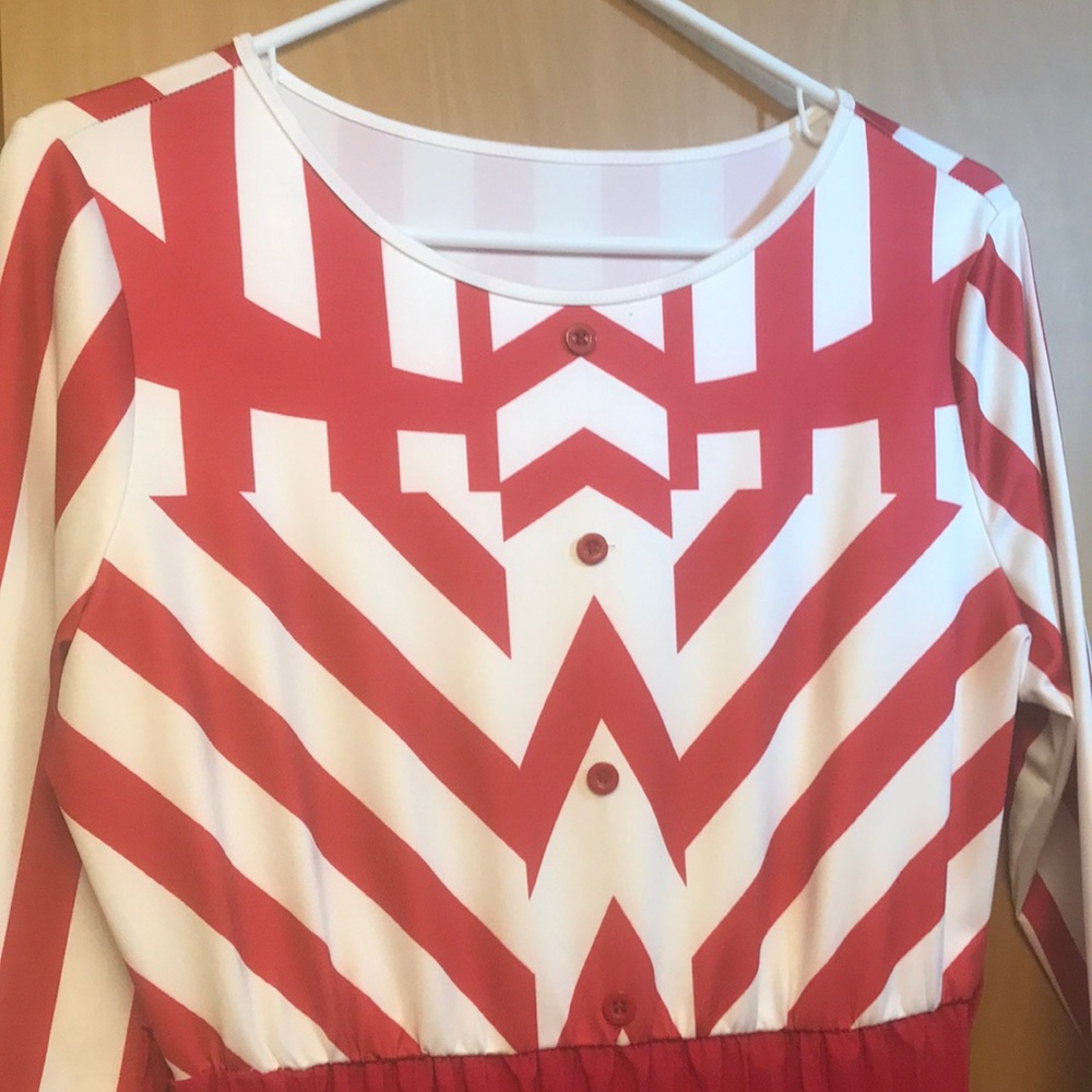 Red and White Geometric Pattern Dress
